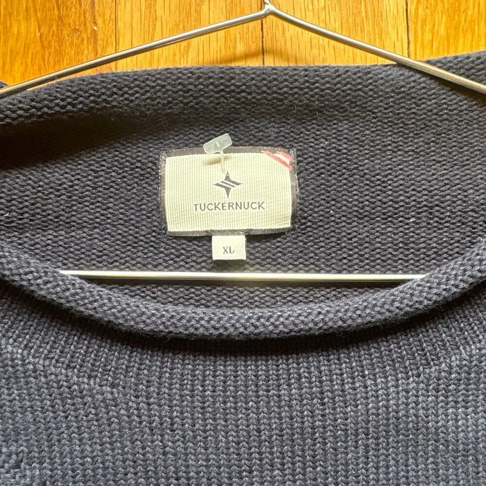 Tuckernuck XL Oversized Navy Sweater Flag Vintage 90's Rolled Collar Cotton - Picture 3 of 4